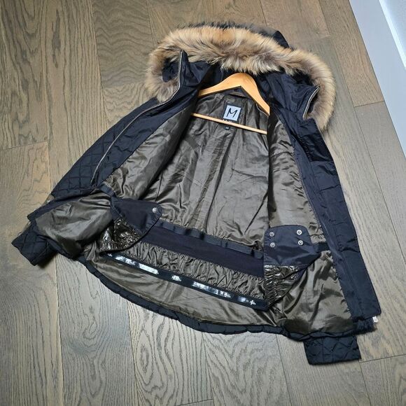 M. Miller Kristene Quilted Ulatrasuede Winter Jacket in Black Raccoon Fur Trim - Picture 13 of 16